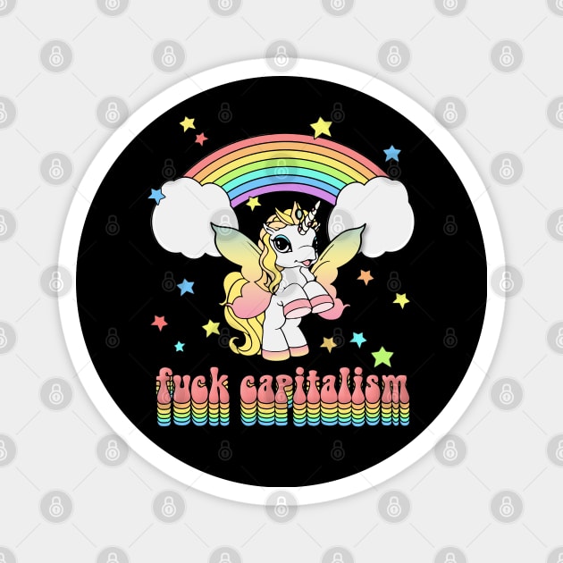 Fuck Capitalism // Retro Unicorn Design Magnet by DankFutura